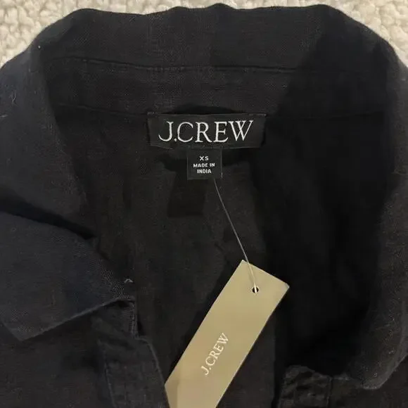 J. Crew Women's Tunic Shirt-Dress Short Sleeve 100% Linen Black XS NWT Preppy - Picture 3 of 7